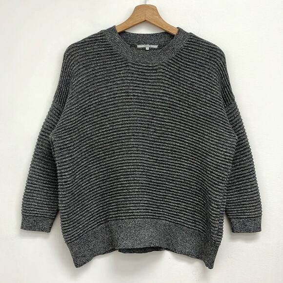 FRNCH Ribbed Textured Boxy Crewneck Pullover 3/4 Sleeve Cotton Sweater S/M - Picture 13 of 13